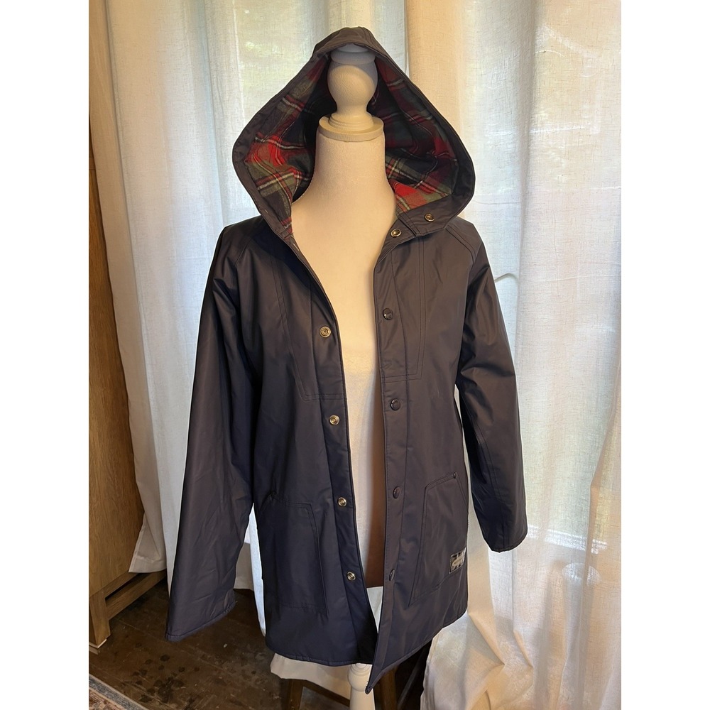 Misty Harbor Blue Rubber Back Raincoat w/ Flannel Lining Size 12 Fisherman Style